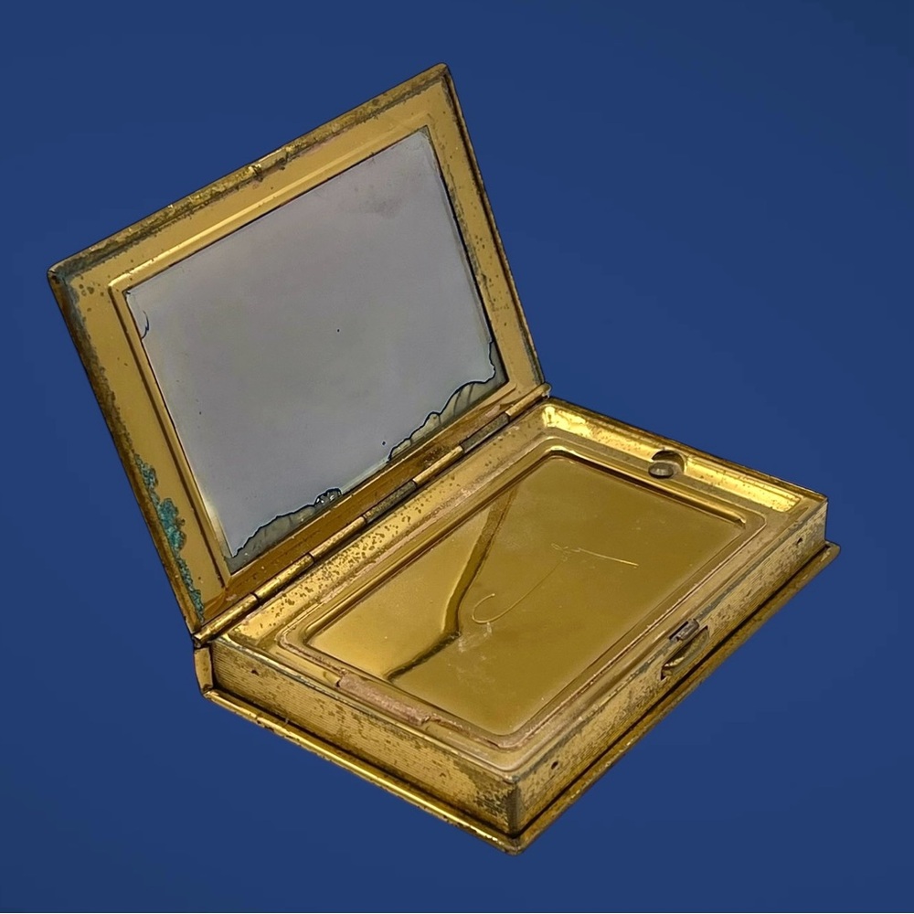 Coty New York Gold Tone Mirror Compact Book Design Hinged MCM Nice Collectible - Picture 2 of 16